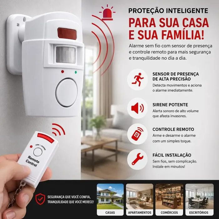 Alarme Mini sem Fio com Sensor de Presença e 2 Controles Remotos — foto 2 de 4
