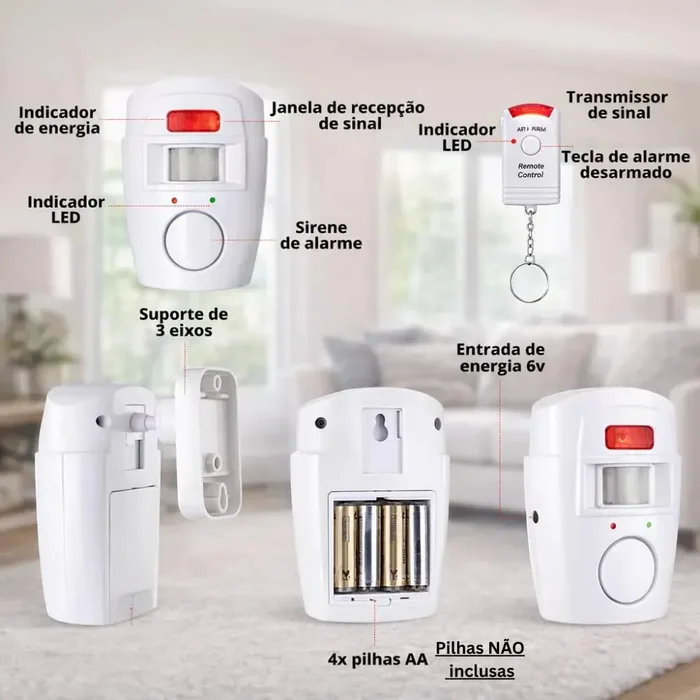 Alarme Mini sem Fio com Sensor de Presença e 2 Controles Remotos — foto 4 de 4