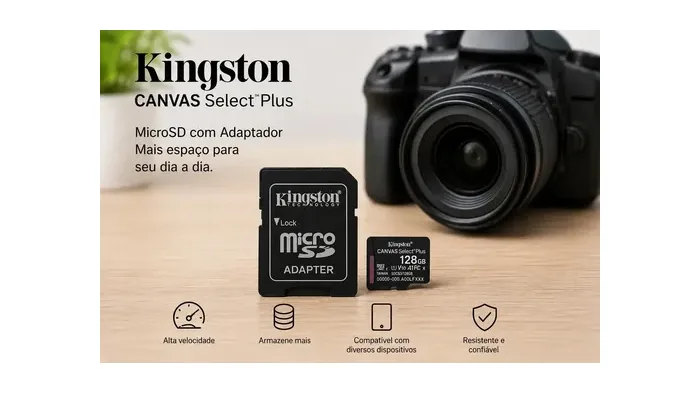 Cartão de Memória Kingston Select Plus 128GB com Adaptador — foto 2 de 4