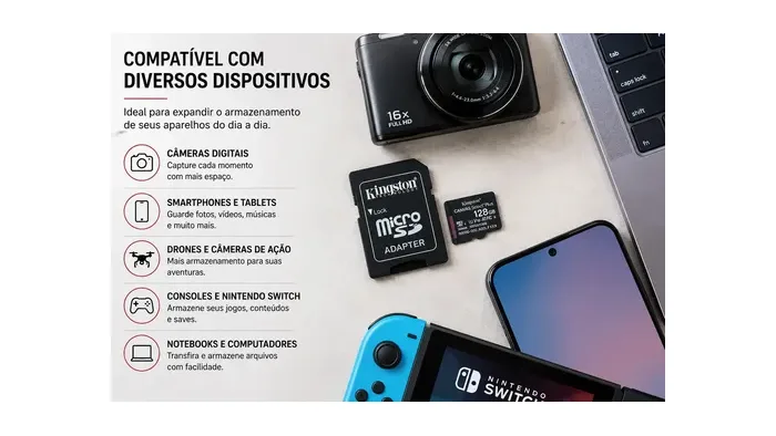 Cartão de Memória Kingston Select Plus 128GB com Adaptador — foto 3 de 4