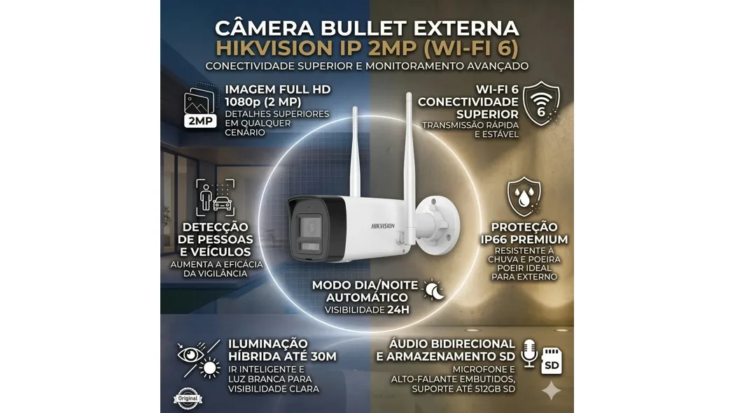 Câmera Hikvision IP Wi-Fi 2MP Bullet com Microfone e Alto-Falante — foto 5 de 5