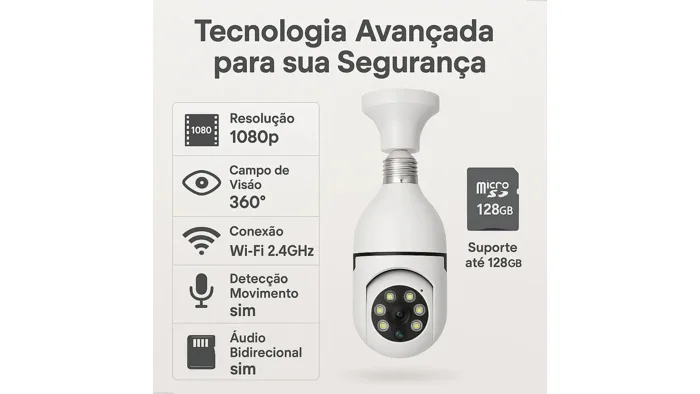 Câmera Jortan Lâmpada JT-8177 Wi-Fi 360° Full HD — foto 5 de 5