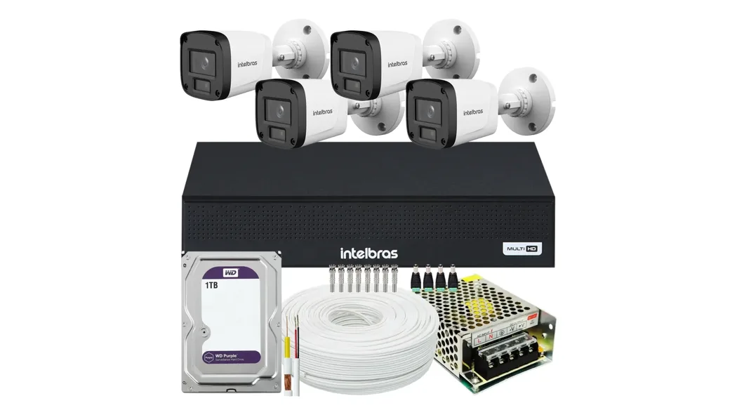 Kit Intelbras CFTV 4 câmeras com DVR, HD e fonte — foto 1 de 6