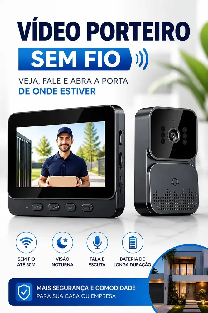 Vídeo Porteiro Campainha com Áudio Monitor Sem Fio Interfone Bidirecional Wireless Hd VLX — foto 2 de 3