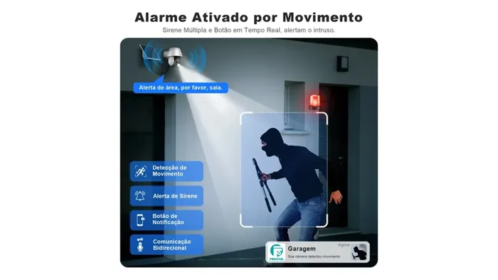 Câmera de Segurança Solar Wi-Fi 2K Externa 360° Pan/Tilt com IA, Detector de Movimento, Luz, Áudio Bidirecional, Sirene — foto 3 de 5