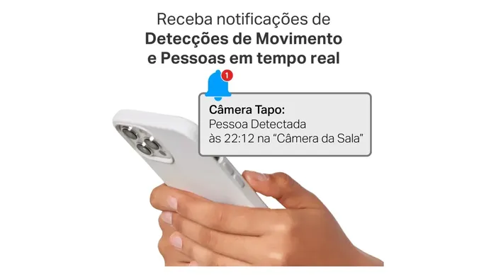 Notificação de pessoa detectada pela Tapo C320WS exibida na tela de um celular